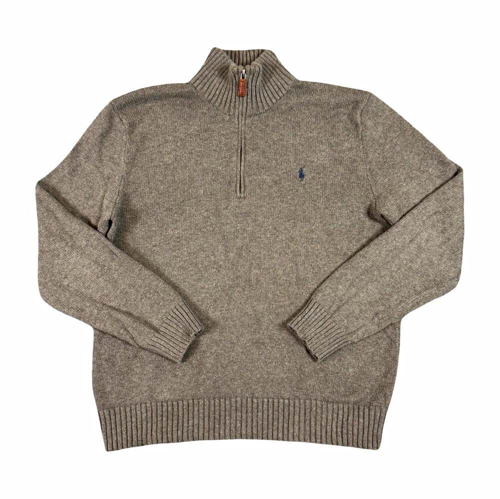 Polo Ralph Lauren Mens Sweater M Gray Solid Cotton Knit 1/4 Zip Mock Neck